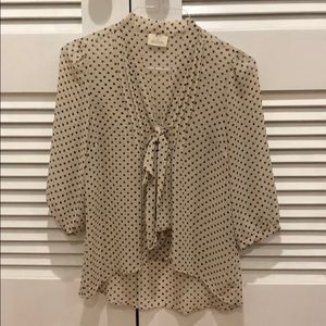 Sheer 3/4 Sleeve Ivory/Black blouse